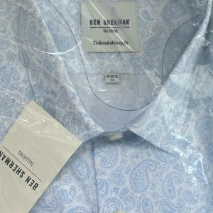 Ben Sherman white with light blue paisley patterned long sleeve oxford shirt